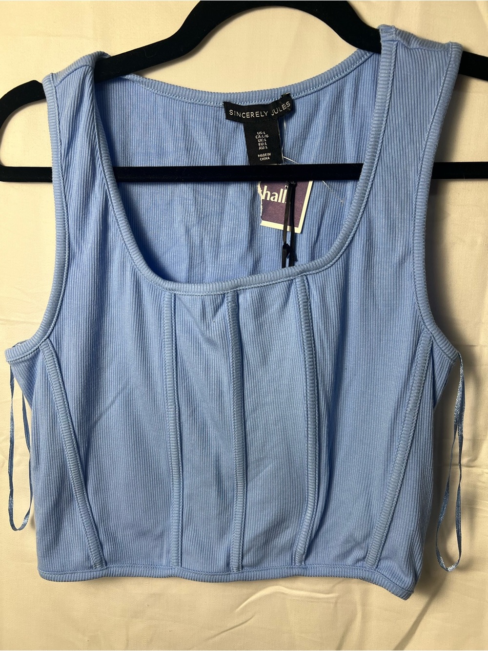 Sincerly Jules Light Blue Ribbed Cropped Tank